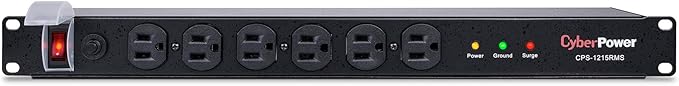 CyberPower CPS1215RMS Rackmount Surge Protector, 120V/15A, 12 Outlets, 15 ft Power Cord, 1U Rackmount