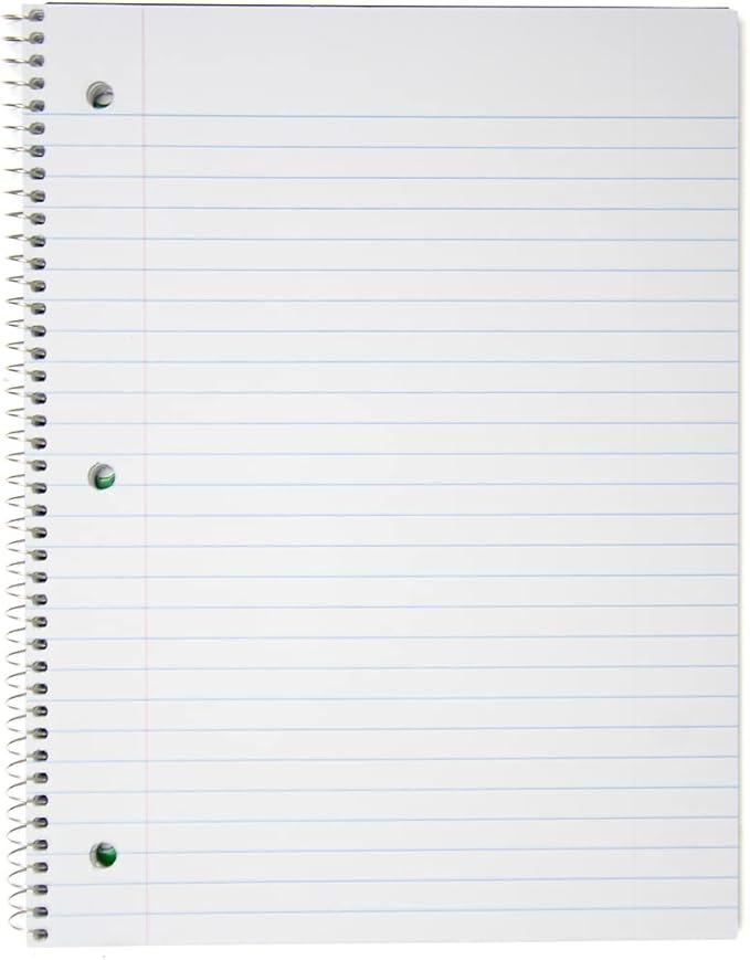 Top Flight Standards 1-Subject Notebook, 70 Sheets, Perforated, Wide Rule, Color May Vary (31306)