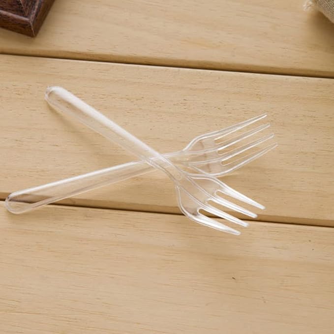 100pcs 4.7inch Plastic Clear Mini Forks Disposable Tasting Forks for Appetizer Fruit Dessert Cake Home Kitchen Party Accessories