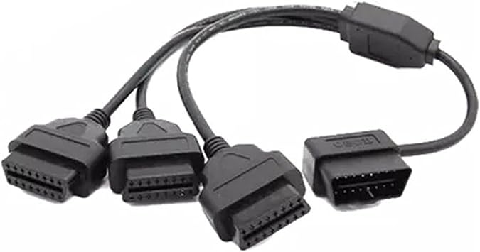 Right Angle OBD2 16 Pin OBD II Splitter Extension 1x Male and 2X Female Y Extension Cable Adapter Automotive Accessories Universal for All OBD2 Vehicles (16 pin 1 Male to 3 Female Cable 50cm)