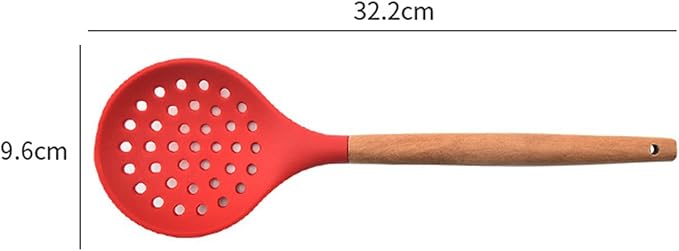 Non-Stick Silicone Kitchen Utensils,Cooking Strainer Wooden Handle Colander Spoon Skimmer Strainer BPA Free for Baking & Serving light cyan 12.68" x 3.78"