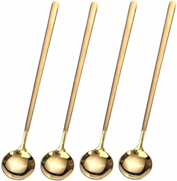 4 PCS 6.7 Inches Coffee Tea Spoons Long Handle, Gold, Ice Tea, Espresso Stainless Steel Long Spoons for Stirring