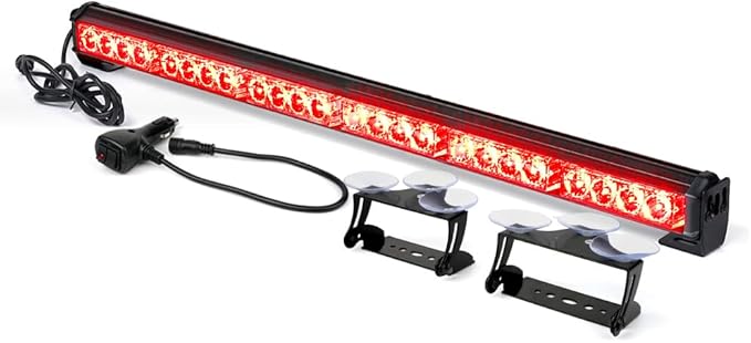 Xprite 27" Inch 24 LED Strobe Emergency Traffic Advisor Warning Light Bar w/ 13 Flashing Patterns for Firefighter Vehicles Trucks Cars - Red