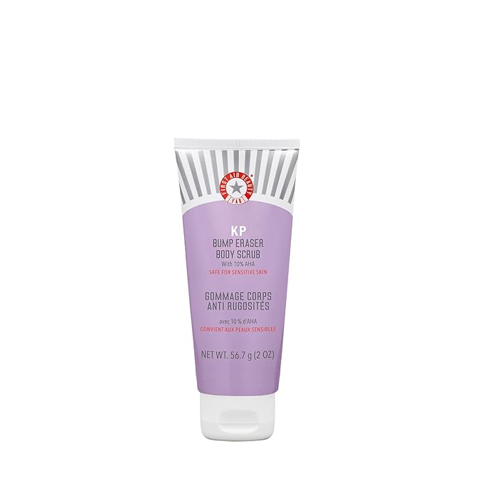 First Aid Beauty - KP Bump Eraser Body Scrub with 10 AHA, Keratosis Pilaris Skin Exfoliator with Glycolic and Lactic acids, Helps Reduce Chicken Skin Bumps, Safe for Sensitive Skin, 2 oz