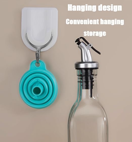 Collapsible Silicone Funnel for Kitchen, 2 Sizes Extra Wide Mouth Non-Spill Design, Leak-Proof Oil Bottle Filler with Hanging Hole for Cooking, Gasoline, Soy Sauce, Spices (Light Blue, Small)