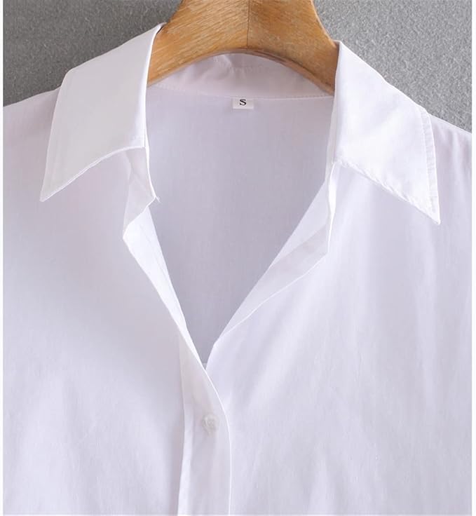 Women Color Casual Slim Office Long Blouse Tops Summer Simple Retro Lantern Sleeve Lapel Shirts