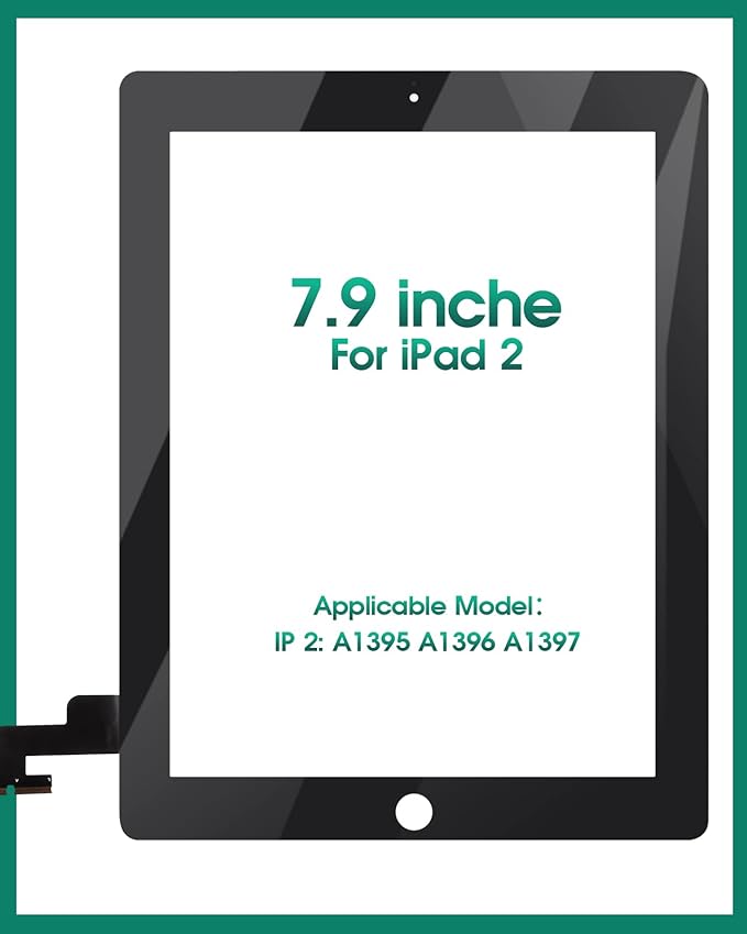 SRJTEK for iPad 2 Touch Screen Replacement A1397 A1395 A1396 Touch Digitizer Glass Parts,with Home Button Cameral Holder Pre-Installed Adhesive Middle Frame Bezel(Black)