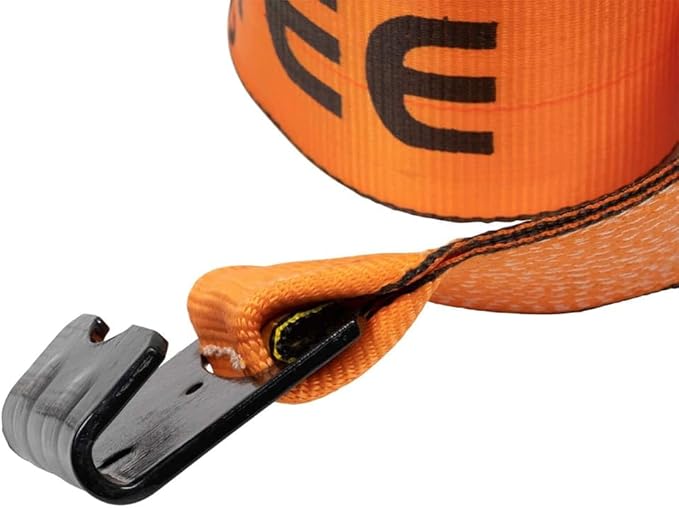 Mytee Products Winch Straps 4" x 30' - High Abrasion Orange Heavy Duty Tie Down wFlat Hook Extreme WLL 6670 lbs 4 Inch Cargo Control for Flatbed Truck Utility Trailer