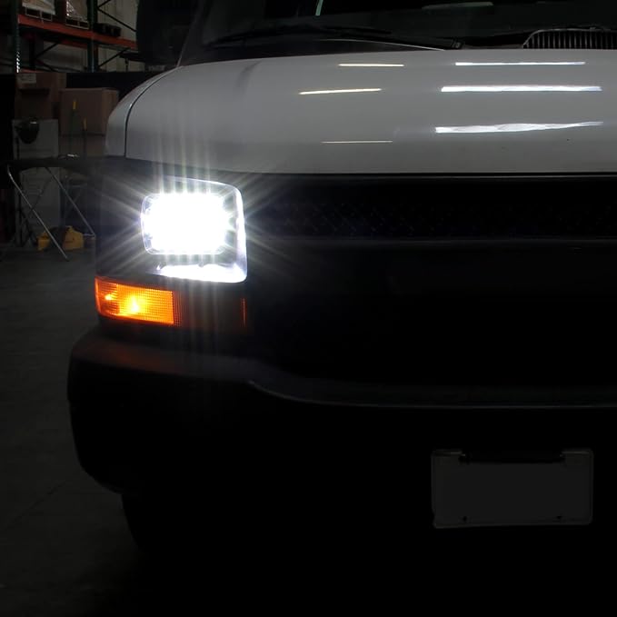 Spec-D Tuning 7"X6" H4 15 LED Light Bulb Clear Sealed Beam Headlight IP67 Head Light Assembly