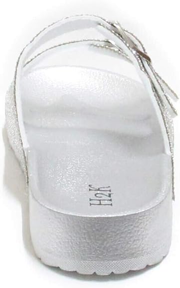 H2K Womens Glitter Double Buckle Adjustable Comfort Slip On Slide Sandals Espen