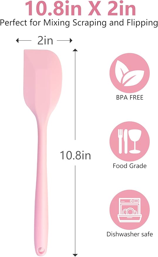 Pink Rubber Spatula for Kitchen Use, 10.8In Silicone Spatulas for Cooking Heat Resistant, Flexible Small kitchen Spatula for Kitchen Nonstick Cookware, Seamless Dishwasher Safe