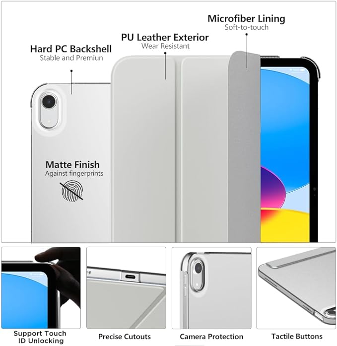 MoKo Case for 11th generation iPad (A16) 11-inch 2025, case for 10.9-inch iPad 2022, translucent hard polycarbonate back cover with slim stand, compatible with Touch ID,