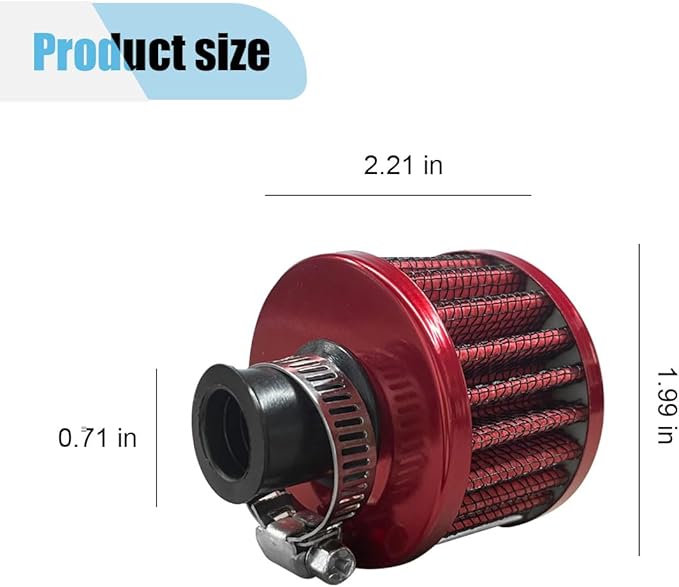 Car Breather Filter, 0.47"/12mm Cold Air Intake Filter Cleaner, Crankcase Vent Valve Cover Filter Breather, Automotive Air Filter for Most Car Motorcycle (Red)