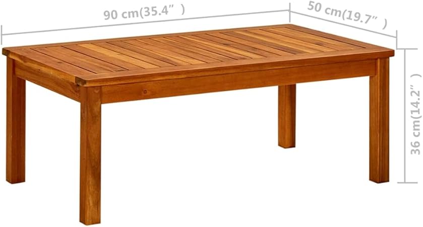 vidaXL Coffee Table Outdoor Side Table - Solid Acacia Wood, Weather Resistant, for Front PorchDeck, 35.4" x 19.7" x 14.2"