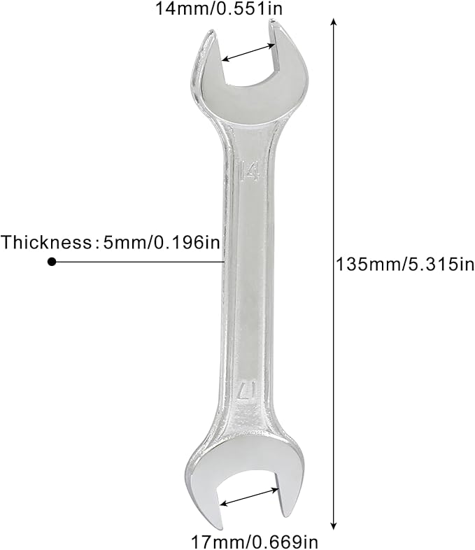 5mm Thickness Open End Wrench 14mm x 17mm Double Open End Wrench for General Maintenance, Metric