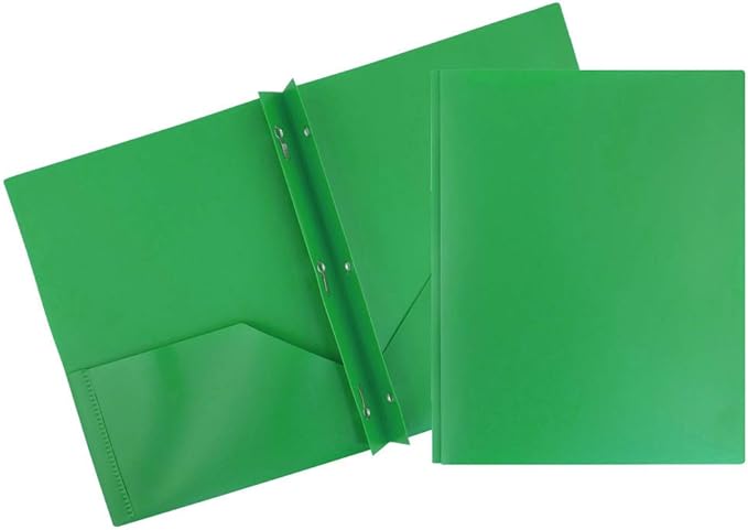 JAM PAPER Plastic Color POP Folders - 2 Pocket Durable Folders with Metal Prongs Fastener Clasps - Green - 6Pack