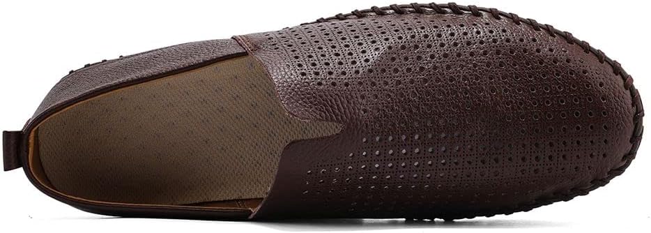 Men's Genuine Leather Loafer Shoes Slip On Soft Walking Shoes Perforated Driving Shoes