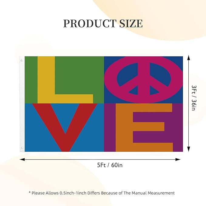 Love and Peace Flag 3X5 Ft for Outdoor, World Peace Love Garden Flag Pride Month Burlap Yard Outside Home Decorations Banners With 2 Brass Grommets