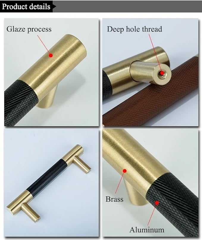 1pc Knurled Textured Brass Auminum Alloy Kitchen Cabinet Knobs Handles Black Drawer Pulls T Bar Handle(Blackpull 128mm)