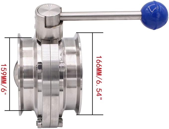 6"(6inch) FLOW SOLUTIONS Sanitary Butterfly Valve,3 position Pull Handle Silicone Seal,Tri clamp butterfly valve Stainless Steel 304 with 2 pcs silicone gasket