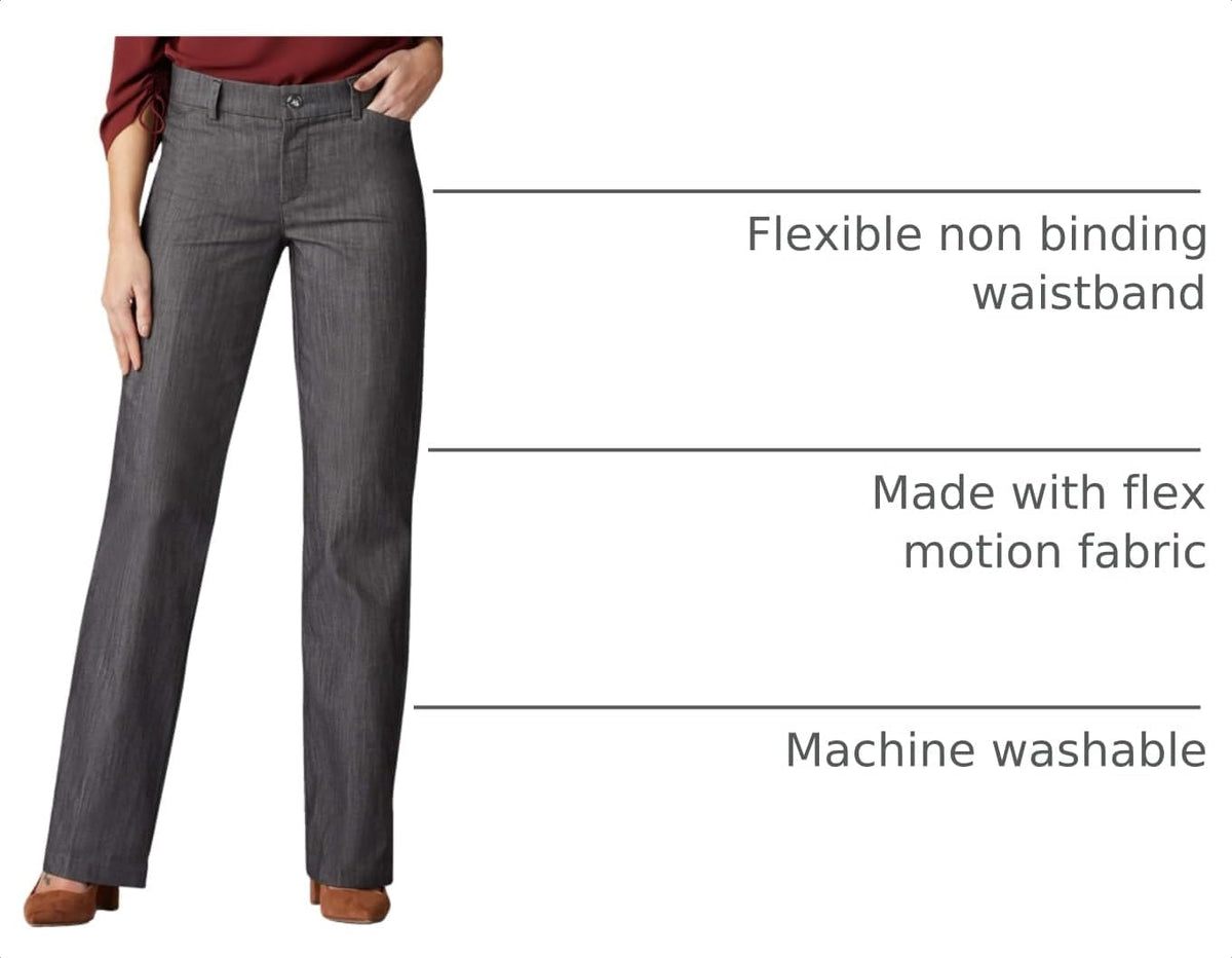 These versatile Lee women's trousers feature a flexible, non-binding waistband for all-day comfort and a classic, work-appropriate style.