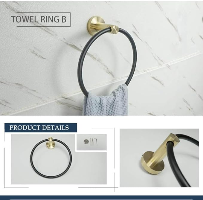Luxury Gold Black Towel Ring Bathroom Accessories Towel Rail Bar Storage Rack Soap Dish Toilet Brush Paper Holder Coat Hooks,Towel Ring B