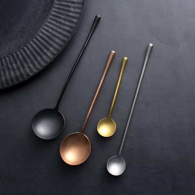 Silverware Set, 14681012pcs Retro Spoons Home Dessert Coffee Stirring Spoons(Gold,6 Pieces)