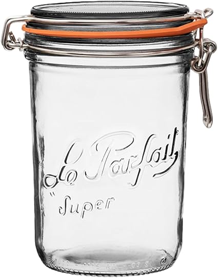 Le Parfait Super Terrine - 1L French Glass Canning Jar wStraight Body, Airtight Rubber Seal Glass Lid, 32ozQuart (Single Jar)