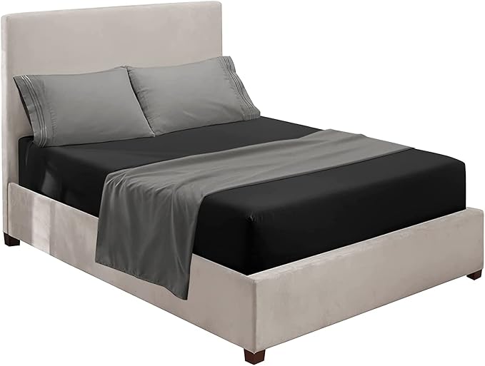 Nestl King Sheets Set - 4 Piece King Size Bed Sheets, Extra Soft, Double Brushed Bedding for King Size, Reversible Black/Grey Set, Grey Fitted Sheet, Grey Flat Sheet, Black/Grey Pillow Case