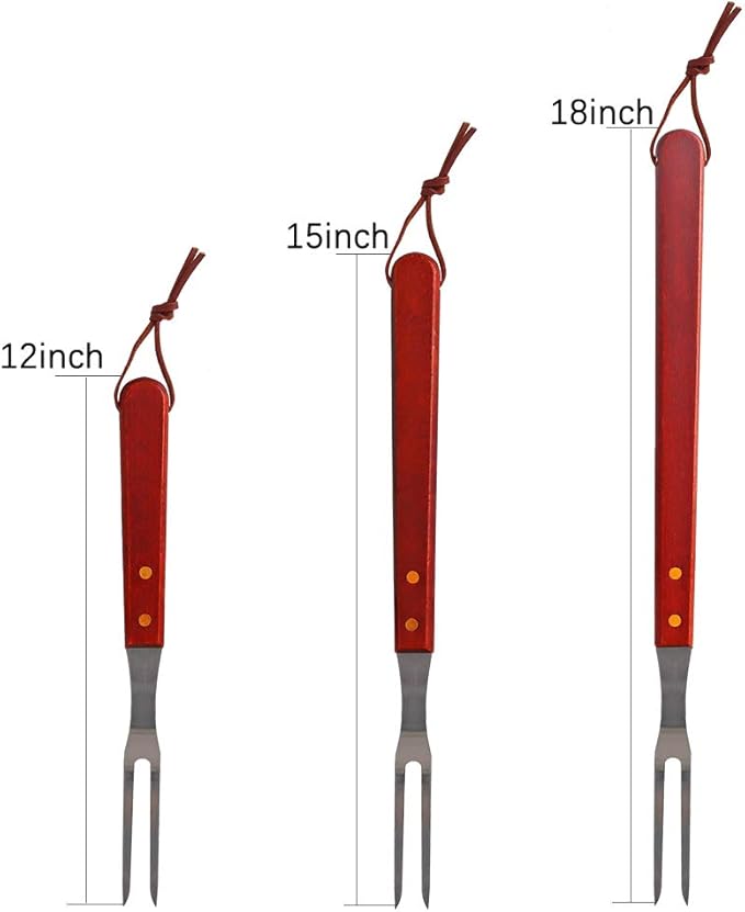 2 Tine Stainless Steel Carving Fork-Barbecue Meat Fork-Camp Cooking Tool with Wooden Handle (18 inches)
