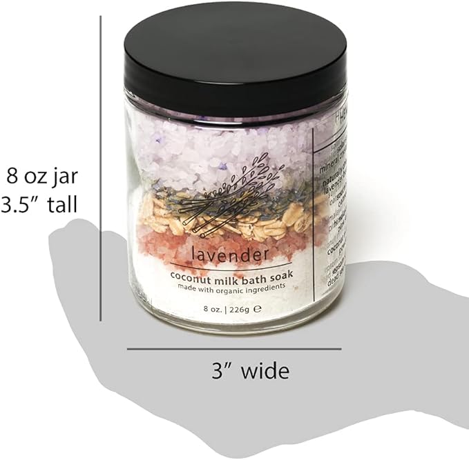 Hemlock Park Lavender Coconut Milk Bath Soak Organic Coconut Milk, Botanicals, Dead Sea, Epsom, and Himalayan Pink Mineral Salts 9.5 oz Jar