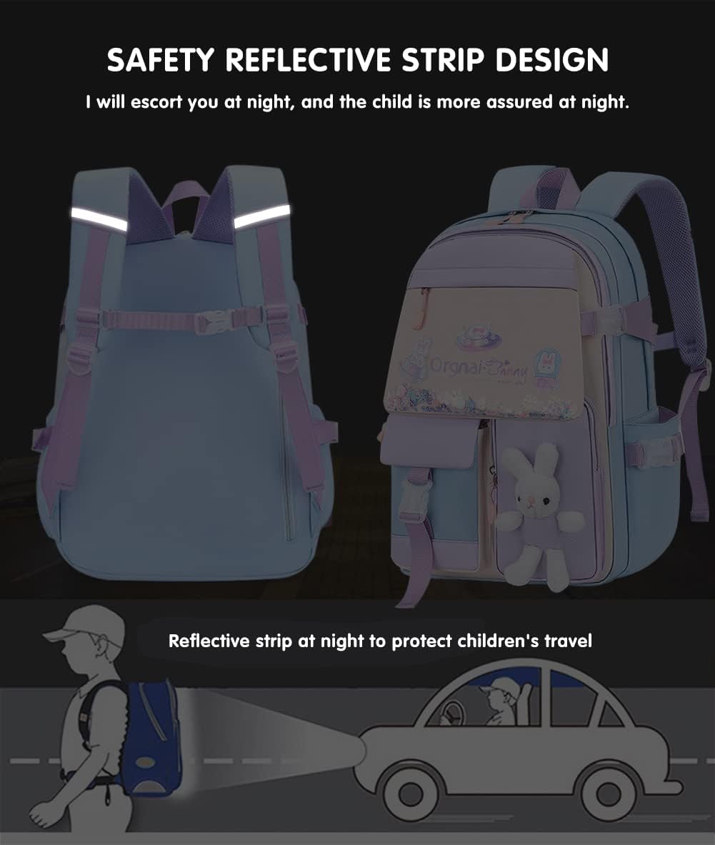 School Backpack for Girls, Lightweight Waterproof Cute Butterfly School Bookbag for Teen Kids Students Elementary (Butterfly Blue)