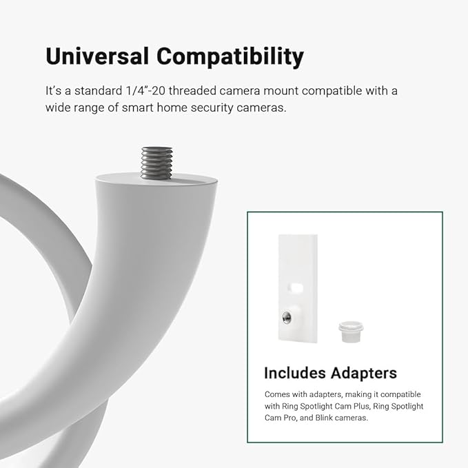 Holicfun Flexible Twist Mount for Indoor and Outdoor Security Cameras, Unversally Compatible with Ring, Blink, Eufy, Google Nest, Wyze, Arlo, Simplisafe and Other Cameras - White