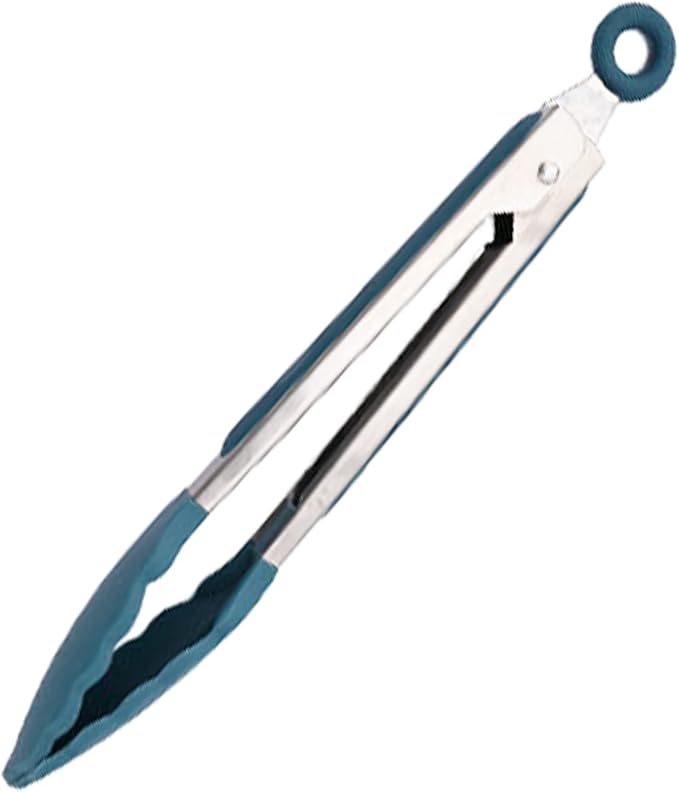 1pc Blue Silicone Kitchen Tong, Stainless Steel Food Tongs with Non-stick Silicone Tips for Serving Food, Locking Silicone Tong for Salad BBQ Serving Buffet Frying.