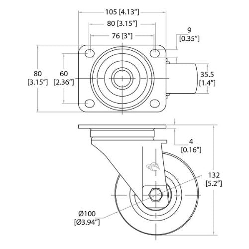 Penn Elcom Casters with for Heavy Duty Roadcases, Flightcases, and Heavy Equipment (Caster Single (1 Non-braked Caster))