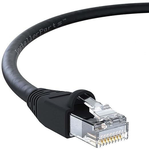InstallerParts Ethernet Cable CAT6A Cable UTP Booted 15 FT - Black - Professional Series - 10GigabitSec NetworkHigh Speed Internet Cable, 550MHZ