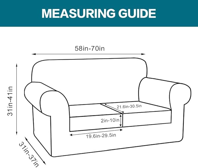 Turquoize 3 Piece Sofa Covers for 2 Cushion Couch Sofa Slipcover Soft Couch Cover for Dogs-Washable Sofa Furniture Covers with 2 Individual Cushion Covers, Jacquard Fabric (Loveseat, Dark Cyan)