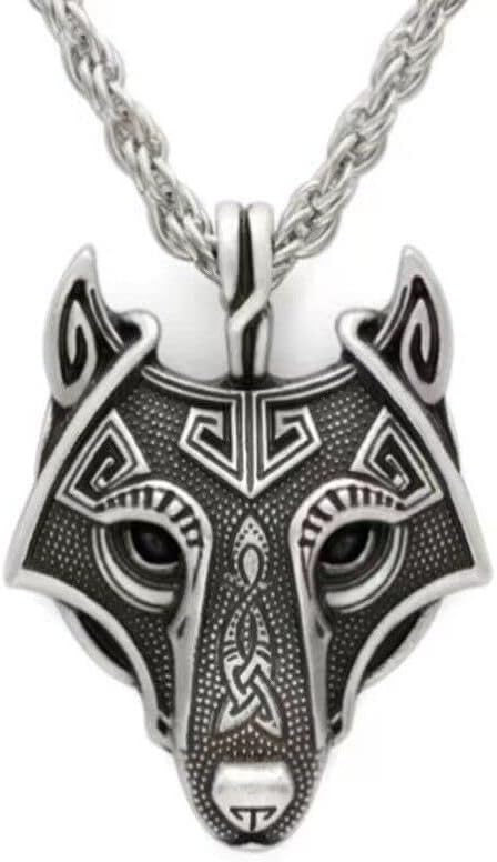 Mens Celtic Fenrir Wolf Head Pendant Necklace Punk Rock Biker Jewelry Chain 24"