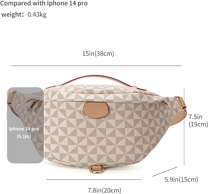 Xehuro Belt Bag for Women Fanny Pack Chest Bag Daypack Bum Bag Checkered Bag Multi Color (Beige-1)