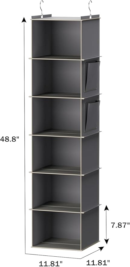Hanging Closet Organizer and Storage, 6-Shelf Closet Hanging Storage Shelves, Grey