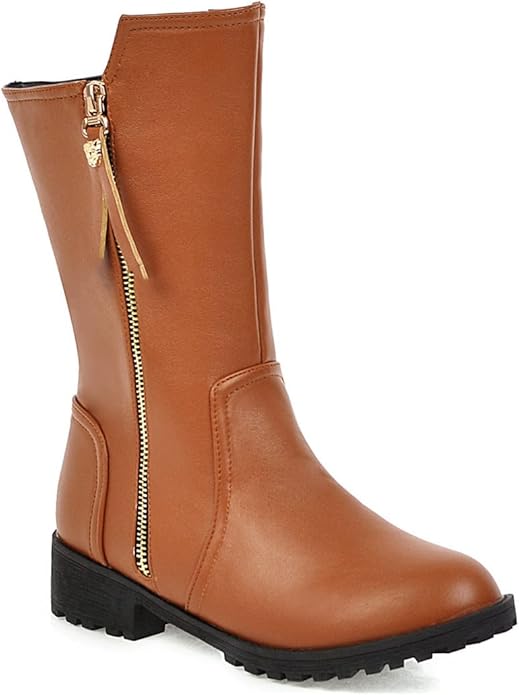 VOKLIN Women's Classic Round Toe Flat Low Heel Dress Ankle Boots Side Zipper Western Dressy Short Booties