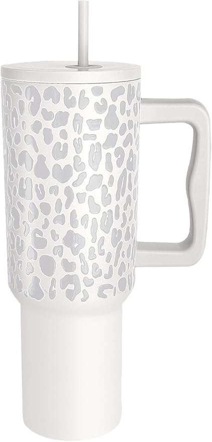 StainlessSteel Tumbler-40oz with Lid,Handle,Straw,Double Wall Vacuum Insulated Leak Proof Travel and Business Mug,best for hot&cold Water,Coffee,Tea,Milkshake,Juice,Soda (white Leopard)