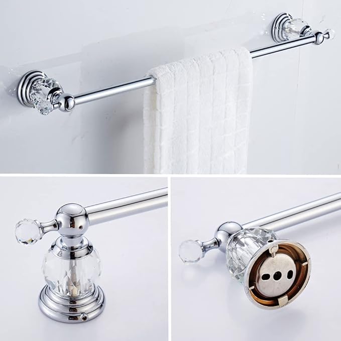 WOLIBEER Crystal Bathroom Accessories, Chrome 24 Inch Towel Bar Set Polished Brass Toilet Paper Holder Towel Ring Coat Hooks Bathroom Hardware 4 Pieces Wall Mounted
