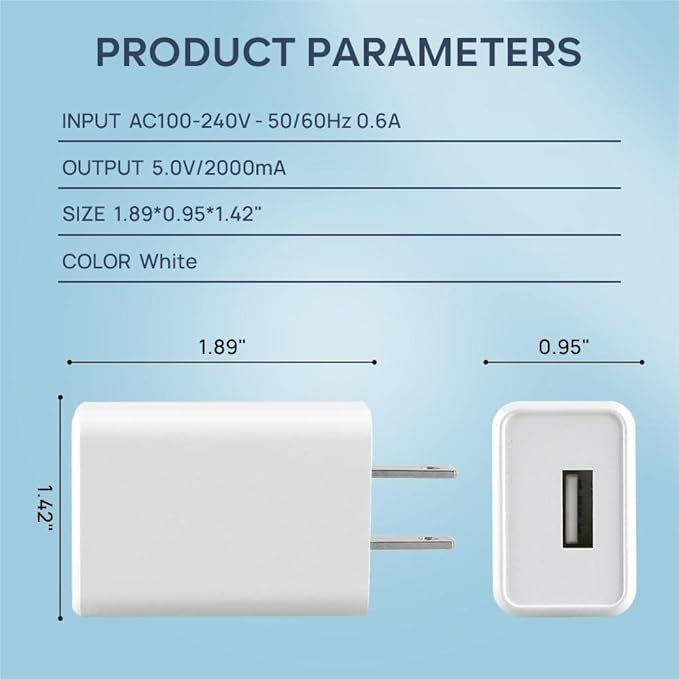 Wall Charger Cube 5V2A USB Power Supply Charging Block Universal Wall Plug Brick Portable Travel Fast Charger Power Adapter for iPhone, Samsung Galaxy, LG (White)
