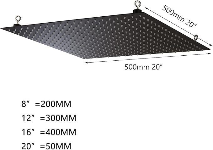 Shower Shelves Bathroom Square Shower Head, Super Slim Rainfall Water Spray Shower, 820 Inch Matte Black Ultra Thin Rain Shower Head Bathing Accessories (Color : 12 inch no led)