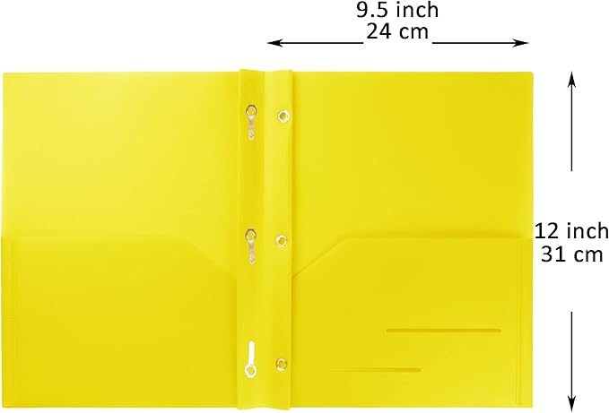 Youngever 6 Pack Heavy Duty Plastic Two Pocket Folders with 3 Prongs, Metal Prongs Fastener, Heavy Duty Plastic 2 Pocket Folder (Yellow)