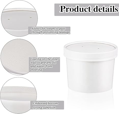 12 oz 25 Pack Paper Soup Bowls with Lids, Disposable Soup Cups, Ice Cream Containers, White Disposable Food Containers White for Hot or Cold Soup