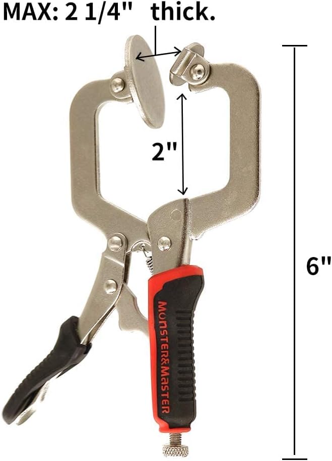 Monster Master 6" C clamp Face Clamp Locking Plier with Larger Flat Swivel Pads for Woodworking, Welding and Pocket Hole Joinery, 2-Piece
