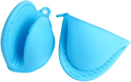 2PCS Silicone Oven Mitts Heat Resistant, Potholders Kitchen Cooking Baking, Pinch Grips Finger Protector Pot Air Fryer(Blue)