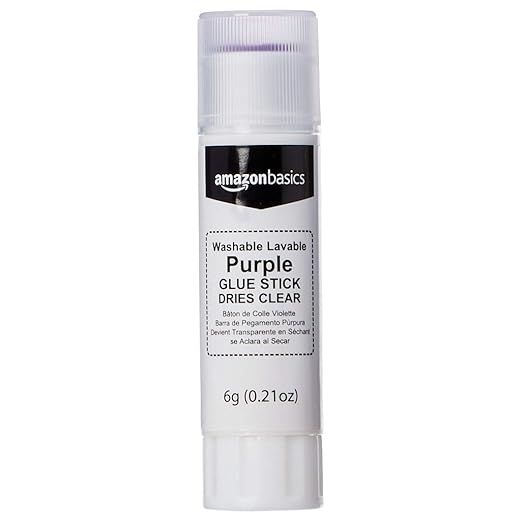 Basics Purple Washable School Glue Sticks, Dries Clear, 0.21 oz Stick, 4-Pack
